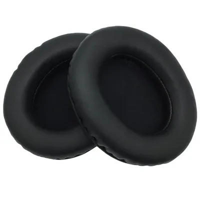 Two black ear pads for headphones are shown against a white background.