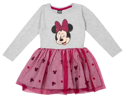 Produktbild von Disney Minnie Mouse Kleid für Mädchen - Kleidchen Mesh Rock langarm Grau Pink 86-92