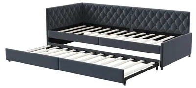 Obrázok produktu pre Čalúnená posteľ – pohovka – jednolôžková posteľ 90 x 200 cm – poťah z velúru – rozťahovacia posteľ – s roštom – s úložným priestorom – hosťovská posteľ – sivá