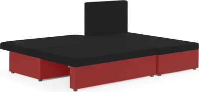 A black and red sofa bed shown from a front-side angle against a white background.