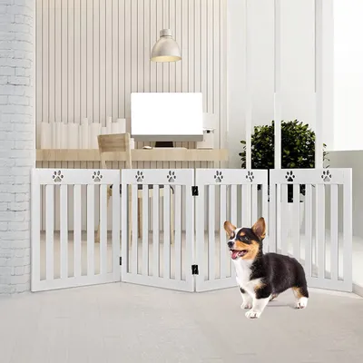 Produktbild von GOPLUS 4-teilig Hunde Absperrgitter, faltbares Schutzgitter, Konfigurationsgitter für Welpen, Hündchen & Katze, ohne Bohren