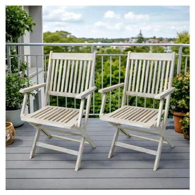 Produktbild von Gartenstühle Klappstühle 2er Set aus Akazienholz mit Armlehne für Balkon und Terrasse
