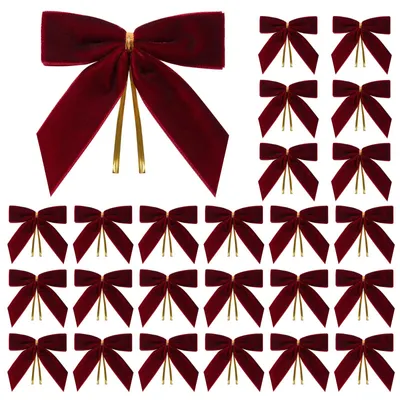 Samt-Weihnachtsschleifen, 24 Stück, rot, 7,6 x 7,6 cm, für Dekoration