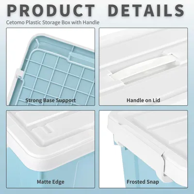 Obrázok produktu pre Plastové úložné boxy, objem 45 litrov, stohovateľné a vkladateľné, s vekom a zámkom, vhodné do kancelárie a na uskladnenie oblečenia