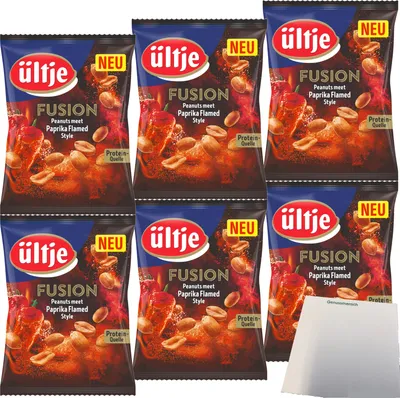 Produktbild von ültje Erdnüsse Fusion Paprika Flamed Style 6er Pack (6x150g Beutel) + usy Block