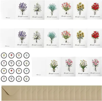 Image de Lot de 16 cartes de vœux, comprenant 8 motifs différents, de dimensions 11,5 x 8,5 cm, avec enveloppes, pour diverses occasions