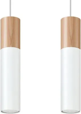 Image de Suspension 2 Lampes Bois Blanc pour Ampoules GU10