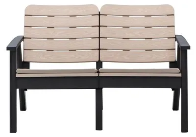 Productafbeelding van Design beige tuinbank. Luxe terrasmeubilair. Houten bank