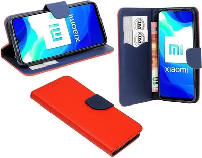 Produktbild von cofi1453® Buch Tasche "Fancy" kompatibel mit XIAOMI MI 10 LITE Handy Hülle Etui Brieftasche Schutzhülle mit Standfunktion, Kartenfach Rot-Blau