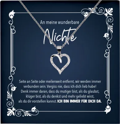 Produktbild von 22Feels Echt Silber Halskette - Liebe Nichte Geschenk von Tante 18. Geburtstag Weihnachten Abschluss Schmuck Set für Mädchen und Frauen - Herz Anhänger, Karte