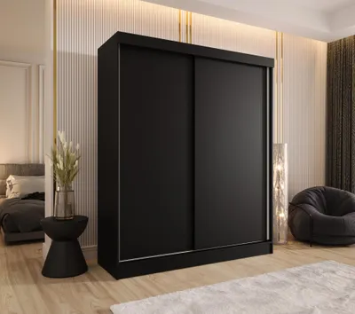 Produktbild von Schwebetürenschrank 2-türig 170x205x58 cm Schwarz mit 2 Schubladen – Moderner Kleiderschrank für Schlafzimmer und Flur