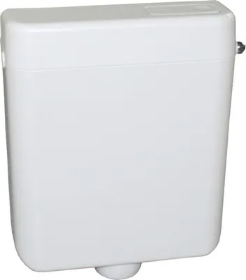 A white toilet cistern is shown against a white background.