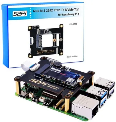 Produktbild von M.2 NVMe PCIe Adapter für Raspberry Pi 5 - M-Key - Unterstützt SSD M.2 2230 2242 - Für Raspberry Pi 5 4GB/8GB Modelle