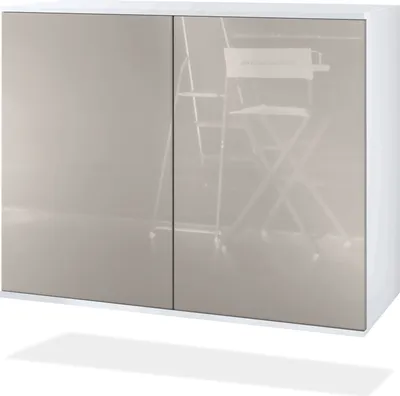 Produktbild von Vladon Kommode Skadu V3, Moderner Küchenschrank mit 2 großen Türen Weiß matt / Sandgrau Hochglanz (92,5 x 73.5 x 35)