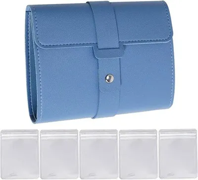 Produktbild von Schmuckrolle Reisformat - Mit 5 transparenten Taschen - Kompakt und tragbar - Blau