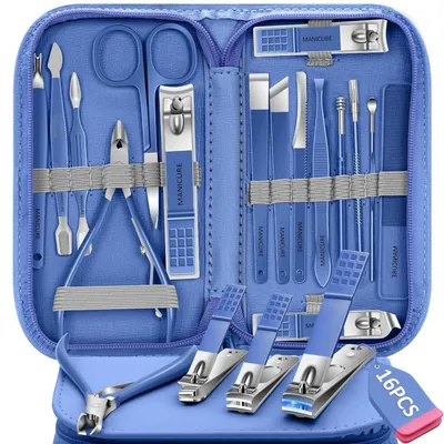 Produktbild von Maniküre & Pediküre Set 16 Teile Edelstahl mit Reiseetui Blau