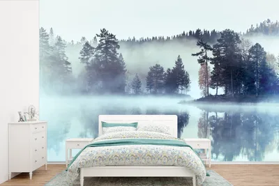 Produktbild von MuchoWow® Fototapete für Wohnzimmer oder Schlafzimmer Wandtapete Vinyl Motivtapete Wald - Nebel - Winter - 360x240 cm - Vinyl-Tapete