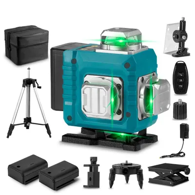 Zdjęcie produktu dla Poziomica laserowa 4D 16 linii laserowych Samopoziomująca poziomica laserowa 4x360 stopni ze statywem 59 cali, 2 bateriami i wyświetlaczem LED