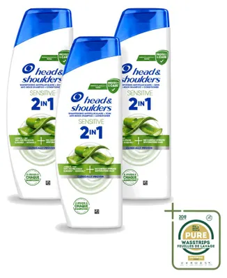 Immagine prodotto di 3 confezioni di shampoo 2-in-1 anti-forfora Head & Shoulders Sensitive, 300 ml ciascuna, confezione risparmio, 3 pezzi