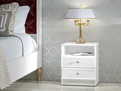 Image de Table de chevet « Glamour » 45 cm, MDF blanc brillant 76483614