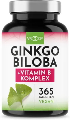 Obrázok produktu pre Tablety Ginkgo Biloba 6000 mg, 365 ks – najlepší pomer ceny a kvality, komplex vitamínov B, bez prísad, vyrobené v Rakúsku, vitamín B12