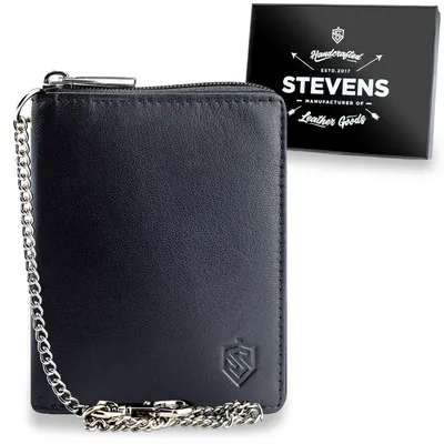 Zdjęcie produktu dla STEVENS portfel męski skóra naturalna czarny RFID 12x10 cm z łańcuszkiem