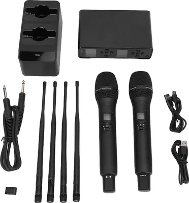 Produktbild von Drahtloses Mikrofonsystem mit Empfänger, professionelle wiederaufladbare Handmikrofone für Karaoke-Bühnenaufführungen