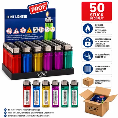 Obrázek produktu pro 50 zapalovačů naplněných barvami, uspořádaných podle barevného kódu – výprodejový stojan, Obrázek vytvořený pomocí AI