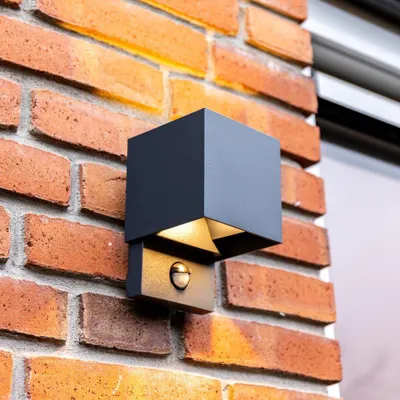 Image de HOFTRONIC - Applique murale LED Kansas 7W IP65 3000K Anthracite Cube PIR