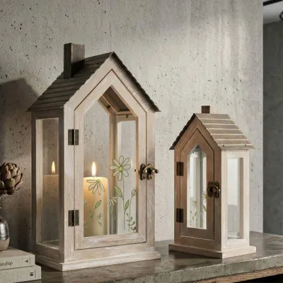 Obrázok produktu pre Sada 2 drevených lampášov 18x13x36- 12,5x8,5x25 cm