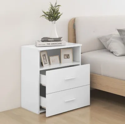 Produktbild von " "2er Set Nachttisch Modernes - Nightstand/Nachtschrank für Schlafzimmer - Weiß 50x32x60 cm NeuMöbel 2155909