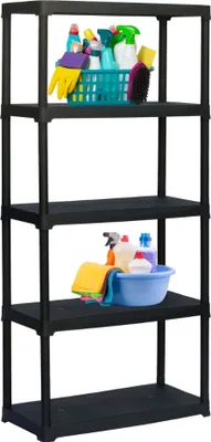 Produktbild von Steckregal aus Kunststoff Keller Regal Schwarz Vorratsregal Abstellraum Regal Garage Standregal Haushaltsregal 5 Böden Abstellkammer Kunststoffregal 80 x 40 x 176 cm