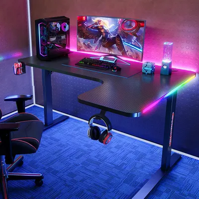Produktbild von Eckschreibtisch Gaming Tisch L-Form RGB LED Computertisch PC Tisch Gamer Desk Büro Home Office modern stabil Schwarz 140*74cm R【DC97-Y140】