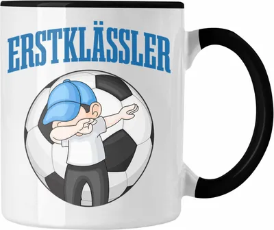 Produktbild von Trendation - Einschulung Junge Geschenk für Schultüte Füllung Tasse Schulstart 1. Schultag Schuleinführung Schulanfang Geschenkidee Schulkind Jungs Fussball (Schwarz)