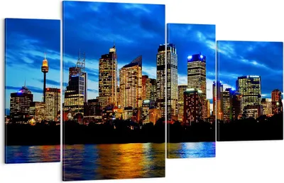 Produktbild von Bild auf Leinwand - Leinwandbild - Australien Nacht Stadt Wolkenkratzer - 120x70cm - Wand Bild - Wanddeko - Leinwanddruck - Bilder - Kunstdruck - Leinwand bilder - Wandkunst - DL120x70-1150