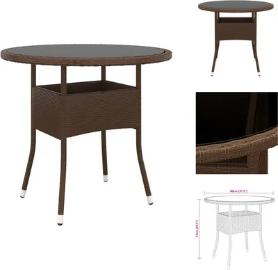 Produktbild von vidaXL Gartentisch Ø80x75 cm Hartglas und Poly Rattan Braun -  Gartentische