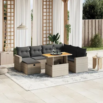 Produktbild von Design 8-tlg. Garten-Sofagarnitur mit Kissen Grau Poly Rattan, Gartenmöbel-Sets 2024 Neu