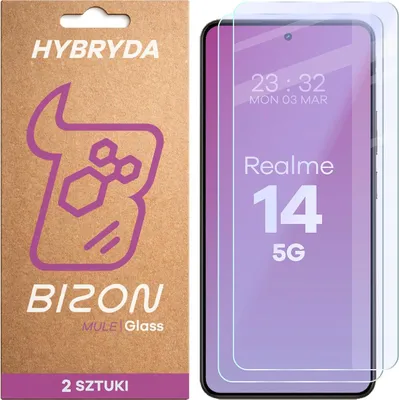 Produktbild von 2x Flexibles Hybridglas für Realme 14 5G, Bizon Glass Mule Duo