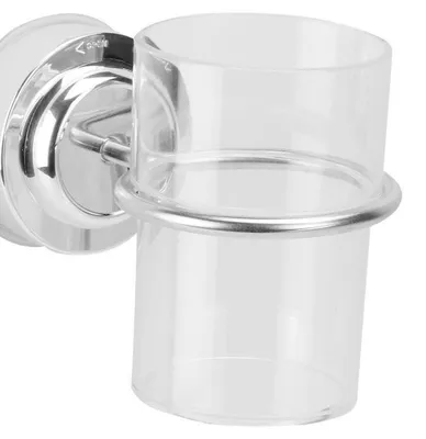 Produktbild von Zahnbecherhalter mit Saugnapf Wandmontage ohne Bohren 2 Becher Edelstahl Chrom 8x15x14cm