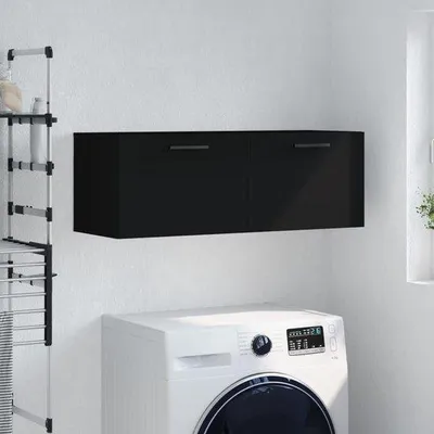Image de Meuble de rangement mural en bois noir 100 x 35 cm pour le salon