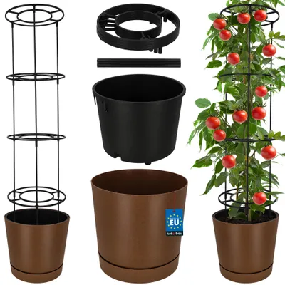 Productafbeelding van KOTARBAU® Plantenpot voor tomaten, diameter 39 cm. Bloempot met klimhulp voor klimplanten. Tomatenkweker 141 cm. Robuust en duurzaam, kunststof, bruin