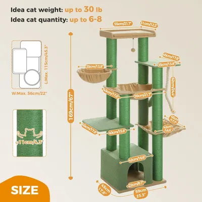 Produktbild von Kratzbaum – Katzenbaum – Kratzstange – Katzenhaus – Kratzmöbel – Extra groß – Stabil aus Holz mit Sisal