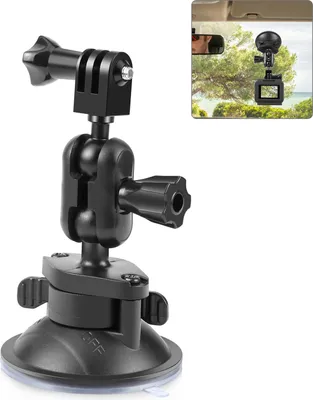 Produktbild von PULUZ PU545B Saugnapf-Kamerahalterung, verstellbare Auto-Kamerahalterung, Doppel-Kugelkopf, 360¡ã drehbar, Windschutzscheiben-Saugnapf, Ersatz fuer GoPro Hero 12/11/10/9, Insta360 X4/X3