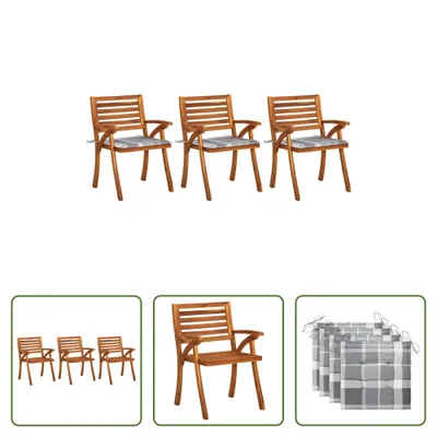Produktbild von The Living Store Garten-Essstühle mit Kissen 3 Stk. Massivholz Akazie