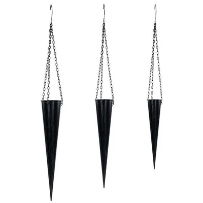 Produktbild von 3er Set Metall Pflanztüte | auch als Dekotüte nutzbar | zum hängen oder stecken | ca. 48 cm / 73,6 cm / 96,7 cm lang (anthrazit vintage)