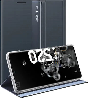 Image de Galaxy S20 Ultra Case, étui mince en cuir avec fenêtre et support pour Samsung Galaxy S20 Ultra Bleu Marine