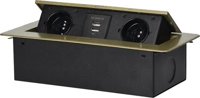 Image de Prise encastrée 2x2P+Z, 2xUSB, bord plat en laiton - ON-13109/BR
