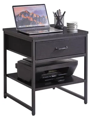 Image de Table d'appoint carrée avec tiroir en tissu et étagère réglable, 50 cm, noire