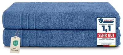 Immagine prodotto di Set di asciugamani da sauna Komfortec 2 pezzi 80x200 cm in 100% cotone, asciugamani da sauna XXL, asciugamano da sauna, morbido, grande, in spugna, asciugatura rapida, azzurro