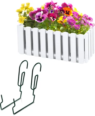 Obrázok produktu pre Balkónový box s háčikom Kvetináč Kvetináč Plot biely Š 38 cm 6 L Balkónový kvetináč Záhradný plot imitácia zábradlia vzhľad plastu